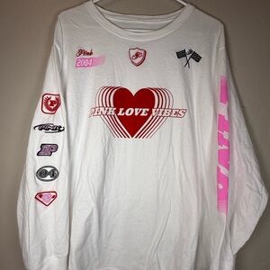 Victorias Secret Pink Cotton Long Sleeve Tee Shirt Crew Neck Racing XL